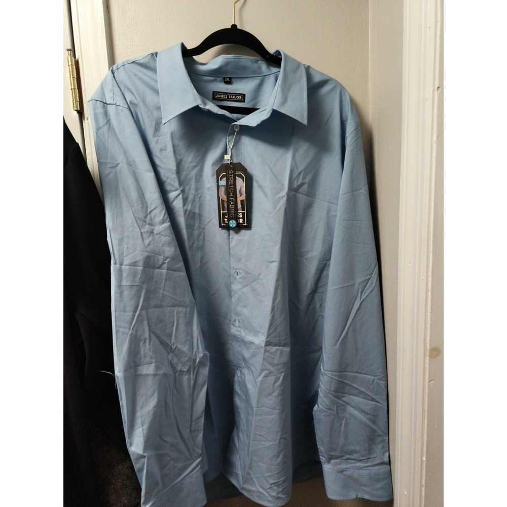 NWTJames Tailor Men's Button Down Stretch Fabric Dress Shirt Light Blue Size 2XL